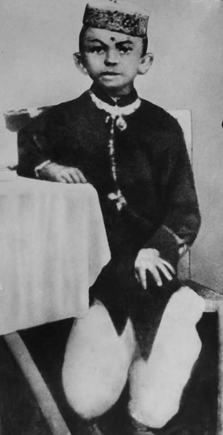 The earliest known portrait in 1875. Gandhiji was seven when his family moved from Porbandar to Rajkot.jpg